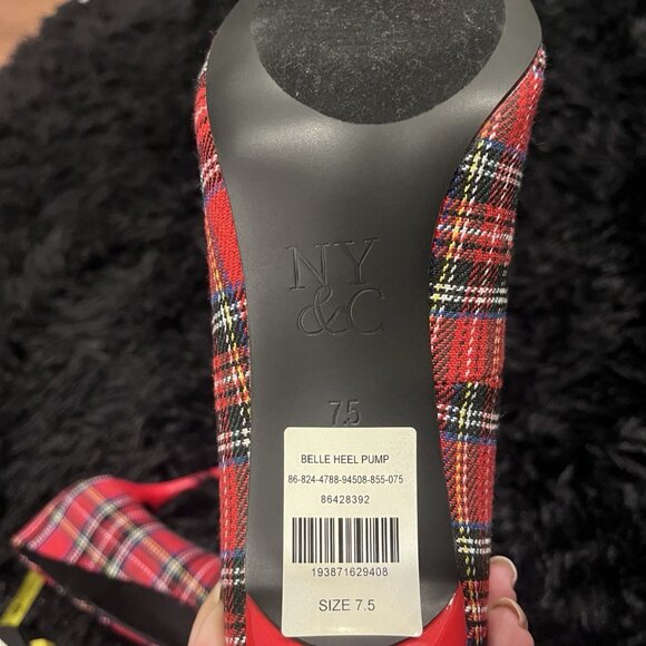 New York & Company Red Plaid Heels - Picture 8 of 9